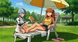 2girls ai_generated asuka_langley_sohryu barefoot beaten blue_eyes blue_hair bondage bruise bullying chaise_lounge clothed cocktail crossed_ankles crossed_feet crossed_legs crying degradation_text denim_shorts dominant dominant_female domination enjoying fan feet femdom flip_flops foot_fetish foot_slave footprint footprint_on_sandals grass happy happy_dom happy_girl humiliated humiliating humiliation humiliation_fetish injury insult insulting kneeling long_hair loser loser_submits medium_breasts mistress_and_slave mocking neon_genesis_evangelion obedience obedient obedient_sub orange_hair outside park pink_sandals plugsuit public_humiliation red_eyes rei_ayanami relaxing sad_sub short_hair short_shorts slap_mark slave_girl smile smiling sobbing soles soles_fetish submissive submissive_female tears teenage_girl toes tsundere winner worn_footwear writing yellow_tank_top