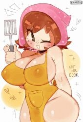 1girls ;d apron breasts casual cooking_mama female human kawooshy mama_(cooking_mama) milf nude nudist outerwear pale_skin tagme