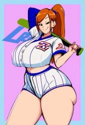 ai_generated baseball_bat baseball_uniform female holding_object long_hair luca oc original_character pawg slightly_chubby ssktch thick thick_thighs thickthick wide_hips