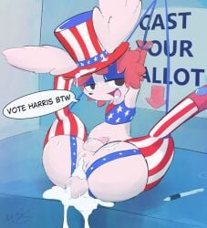 after_sex american_flag american_flag_bikini anthro anus ballot bikini bodily_fluids bondage bondage bound clothing cum cum_drip cum_inside cum_on_face dialogue dripping election eyeliner flag_bikini free_use generation_4_pokemon genital_fluids genitals herm intersex legendary_pokemon makeup muzzzzz nintendo penis pokemon pokemon_(species) politics presenting presenting_anus presenting_pussy public_use pussy semi-anthro shaymin sky_forme_shaymin solo spreading swimwear two-piece_swimsuit united_states_of_america