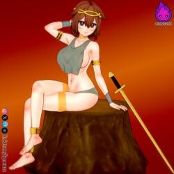 3d broken_cloth female female_piglin gold_(metal) gold_jewelry golden_sword igneuzz looking_at_viewer looking_back minecraft minecraft_xxx monster_girl piglin piglin_chan presenting tagme thick thick_ass thick_thighs