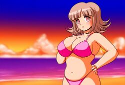 1girls ai_generated beach bikini danganronpa danganronpa_2:_goodbye_despair large_breasts looking_at_viewer nanami_chiaki novelai retro_artstyle solo solo_female