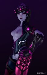 1girls 3d blizzard_entertainment female female_focus female_only french light-skinned_female looking_at_viewer overwatch partially_clothed purple_skin standing widowmaker