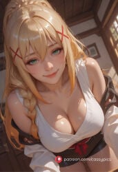 1girl 1girls ai_generated beautiful bending_forward bending_over bent_over blonde_hair blush booty busty cassypics cleavage completely_nude curvy cute darkness_(konosuba) erotic fanart female fit fit_body fit_female green_eyes hair_ornament hair_ribbon high_quality highres hot hourglass_figure kono_subarashii_sekai_ni_shukufuku_wo! konosuba long_eyelashes looking_at_viewer naked nude off_shoulder parted_lips patreon ponytail portrait puffy_lips puffy_nipples round_ass round_breasts round_butt sexy slim_waist tank_top thick thick_ass thick_legs thick_thighs waifu wide_hips