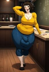 ai_generated big_balls big_breasts bulge bulge_through_clothing chubby futanari gvukub persona persona_5 sadayo_kawakami wide_hips