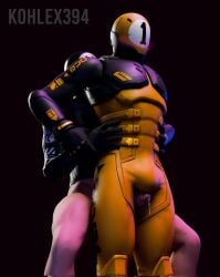 1-ball_(fortnite) 8-ball_(fortnite) blush bulge clothed clothed_sex fortnite fortnite:_battle_royale gay kohlex male_only mask masked penis precum thigh_job yaoi