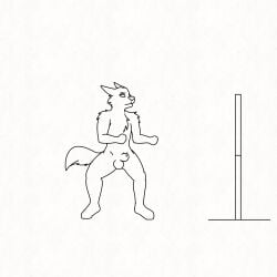 1:1 animated anthro aricks137 ass balls black_and_white canid canine canis domestic_dog fluffy fluffy_tail fur genitals greyscale hi_res jumping kick male mammal monochrome penis short_playtime simple_background sketch solo tail training white_background