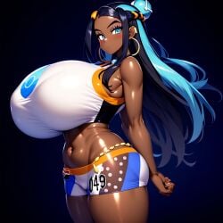 ai_generated big_breasts breasts clothed clothing dark-skinned_female dark_skin enormous_breasts female_focus female_only game_freak gym_leader huge_breasts large_breasts massive_boobs massive_breasts massive_tits minmin nessa_(pokemon) nintendo npc_trainer pokemon pokemon_ss solo solo_female solo_focus standing