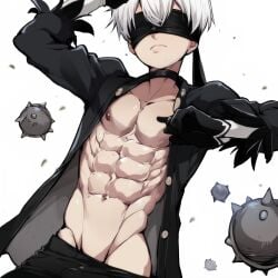 1boy abs ai_generated femboy gay nier:_automata otoko_no_ko solo solo_focus twink yaoi yorha_9s