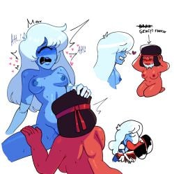 bandana blue_body canon_couple cartoon_network cunnilingus implied_cunnilingus implied_oral jontainaka meme moaning one_eye red_body ruby_(steven_universe) sapphire_(steven_universe) steven_universe yuri yuri