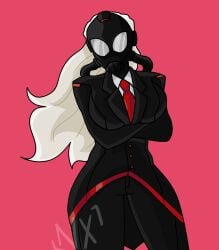 big_breasts black_gas_mask chaos_director_(fortnite) clothed crossed_arms enxtzu fortnite fortnite:_battle_royale gas_mask looking_at_viewer sfw suit suit_and_tie white_hair