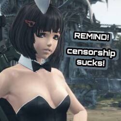 black_eyes black_hair bob_cut bunny_ears bunny_girl bunnysuit cutie_mark female female_only hair_ornament leather leotard lin_lee_koo looking_at_viewer nintendo screencap small_breasts xenoblade_(series) xenoblade_chronicles_(series) xenoblade_chronicles_x