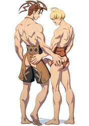 2boys ashley_riot ass barefoot blonde_hair blonde_hair_on_brown_hair blonde_hair_top boner brown_hair brown_hair_bottom crossover domination erect_penis erection final_fantasy final_fantasy_tactics foreskin frottage full_body gay hand_on_butt light_hair_on_dark_hair male male/male male_focus male_only multiple_boys muscles muscular muscular_male penis penis_size_comparison ramza_beoulve schizoid topless uncircumcised undressing vagrant_story veiny_penis white_background yaoi