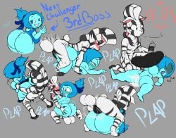 absurd_res after_sex anthro aquamarine_(steven_universe) ass ass_clapping balls big_balls big_butt big_penis blue_hair blush bodily_fluids bodypaint breast_grab breasts cartoon_network cum cum_inside dialogue doggy_style duo fake_ears female from_behind_position from_front_position fur gem_(species) genital_fluids genitals hair hand_on_breast hi_res lagomorph leporid male male/female mammal mating_press multi_ear multicolored_body multicolored_fur penis rabbit rear_view ribbons sex shaking_butt steven_universe sweat theo_the_zebunny tongue zebunnyparadise