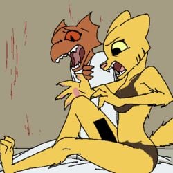 animated anthro argonian bed breasts censored claws confusion cum cumshot dickgirl duo ejaculation erection fangs feline female intersex katia_managan khajiit mammal nude oblivion orgasm prequel quill-weave scalie screaming shocked surprise teeth the_elder_scrolls unknown_artist video_games