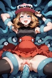 1girl2boys 1girls ahe_gao ai_generated bangs bare_shoulders black_clothing blonde_female blonde_hair blonde_hair_female blue_eyed_female blue_eyes blue_eyes_female blush bracelet clitoral_hood clitoris consensual_tentacles cum cum_in_pussy cum_inflated_belly cum_inside drool drooling excessive_cum excessive_genital_fluids eyelashes eyeliner eyewear eyewear_on_head eyewear_on_headwear female female_focus fucked_senseless fucked_silly game_freak hat headwear high_waisted_skirt impregnation inflation insemination interspecies interspecies_impregnation interspecies_pregnancy interspecies_sex jewelry labia legs_apart legs_spread legwear lying lying_on_back medium_breasts medium_hair nintendo no_panties no_underwear open_mouth pale-skinned_female pale_skin partially_clothed pleasure_face pokegirl pokemon pokemon_(game) pokemon_(species) pokemon_on_female pokemon_xy pregnant pussy red_clothing restrained restrained_by_tentacles rolling_eyes serena_(pokemon) skirt skirt_up sleeveless sleeveless_shirt stable_diffusion stomach_bulge sunglasses tangela teal_tentacles tentacle tentacle_in_pussy tentacle_penetration tentacle_sex tentacles_around_arms tentacles_around_legs thick_thighs thigh_highs thighhighs tongue tongue_out upper_teeth upper_teeth_only wet_pussy