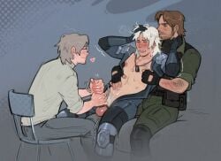 3boys blush ershebetd gay handjob iroquois_pliskin metal_gear metal_gear_solid metal_gear_solid_2 nipple_play otacon panting quivering raiden_(metal_gear) shaking solid_snake threesome yaoi