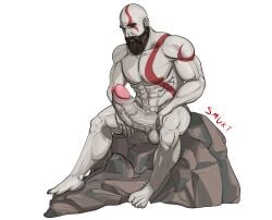 athletic athletic_male bald bara beard completely_naked completely_naked_male completely_nude completely_nude_male daddy dilf erect_penis erection gay god_of_war kratos leaking_precum male_focus male_only mature_male muscle muscular muscular_male naked naked_male nude nude_male precum red_markings smukt solo_male white_skin