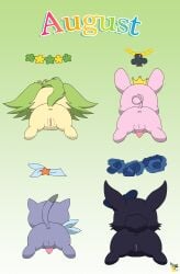 absurd_res anthro anus artist_logo ass balls black_body black_fur canid canine canis crown curled_tail domestic_dog domestic_ferret english_text female female_anthro fur genitals gradient_background green_background group headgear hi_res jewelpet king_(jewelpet) lagomorph leporid logo luea_(jewelpet) lying male male_anthro mammal mastiff molosser mustelid musteline nix_(jewelpet) on_front papillon penis peridot_(jewelpet) pichu90 pink_body pink_fur pussy rabbit sanrio scarf sega_fave simple_background tail tapering_penis text toy_dog true_musteline vulva weasel x_anus yellow_body yellow_fur