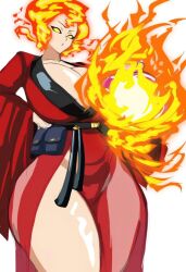 1girls bbs bright_eyes flaming_hair fpouch huge_breasts milf phoenix potion_bottle pouch robe ssktch wide_hips witch