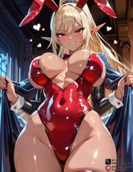 ai_generated blonde_hair bunny_ears bunny_girl bunnysuit chloe dark-skinned_female dark_skin kuroinu_~kedakaki_seijo_wa_hakudaku_ni_somaru~ olgaaiart ponytail