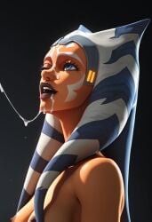 after_fellatio after_oral ahsoka_tano ai_generated alien_girl clone_wars cum cum_drip cum_in_mouth cum_on_face cum_string duchess_eugene eye_closed facial_markings lekku looking_up naked naked_female nude nude_female orange_body orange_skin saliva saliva_string saliva_trail star_wars