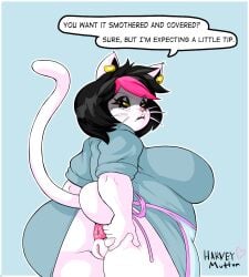 1girls anthro anus apron ass bbw big_ass big_breasts big_butt breasts catti_(deltarune) deltarune dialogue domestic_cat ear_piercing ear_ring earrings felid feline female female_focus female_only harvey_mutton lifting_skirt looking_at_viewer looking_back pink_highlights presenting presenting_anus presenting_pussy pussy skirt_lift solo solo_female solo_focus speech_bubble spread_anus spread_pussy spreading undertale undertale_(series) waitress waitress_uniform white_body white_fur