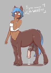 1futa balls ballsack bent_arm big_balls big_penis blue_hair blue_tail brown_fur centaur centaur_(quin-nsfw) cleavage clothed clothed_futanari cum_drip cum_dripping cum_dripping_from_penis cum_on_floor cum_on_ground cute cute_face dark-skinned_futanari dark_skin dialogue digital_drawing_(artwork) digital_media_(artwork) embarrassed flaccid futa_focus futa_only futanari futanari_focus half-dressed half_naked hand_on_face hi_res highlights highlights_(coloring) hooves horse_futa horse_girl horse_penis horsecock horsecock_futanari huge_balls huge_cock hybrid looking_at_viewer naked naked_futanari nude nude_futanari open_mouth open_smile original original_character pinup pose posing quin-nsfw shy small_breasts smiling smiling_at_viewer standing sweatdrop talking_to_viewer text topwear