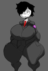 big_ass big_breasts big_thighs black_hair employee_(lobotomy_corporation) lobotomy_corporation onomatopoeiaono project_moon tagme