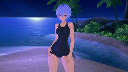 beach female neon_genesis_evangelion night rei_ayanami swimsuit