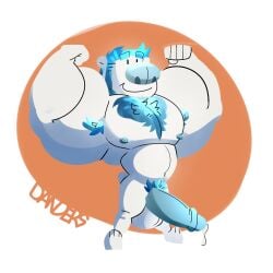 anthro big_biceps big_muscles chest chibi cum cumming cyan_armpit_hair cyan_chest_hair cyan_eyebrows cyan_hair cyan_penis cyan_pubic_hair danders_(furrydanders) flexing furry furrydanders male muscle_gut naked pre_cum pre_cumming proud smiling strong_furry tail white_balls white_bear white_fur white_furry_bear