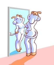 anthro breasts bunny_maloney charlotte_(bunny_maloney) featureless_breasts featureless_crotch furry goat goat_horns mirror mirror_reflection official_art tagme