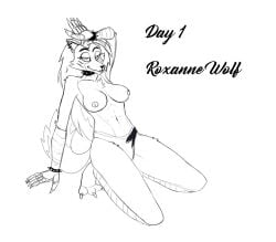 breasts fnaf monochrome pose roxanne_wolf_(fnaf) sexy_armpits sketch