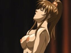 00s 1girl 2002 anal animated animated_gif bible_black big_breasts bouncing_breasts breasts brown_hair chastity_belt closed_eyes completely_nude cowgirl_position female imari_kurumi large_breasts lowres nipples nude sex straddling tagme