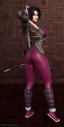 3d ass big_ass black_hair breasts butt_crack curvy female female_only hand_on_back hips holding_weapon katana kunoichi large_breasts long_hair ninja open_toe_shoes ponytail sandals sideboob solo soul_calibur soul_calibur_iv sword taki the_majestic thick_thighs thighs wide_hips