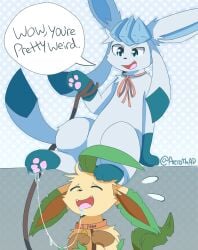 aeroth collar eeveelution glaceon leafeon leash licking licking_paws pokemon pokemon_(species) spittle text