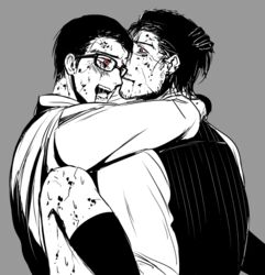 2boys anal blood bottomless gay glasses joseph_oda lifting male_focus multiple_boys penetration red_eyes sebastian_castellanos sex the_evil_within thrusting yaoi