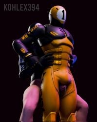 1-ball_(fortnite) 8-ball_(fortnite) bulge clothed clothed_sex fortnite fortnite:_battle_royale gay kohlex male_only mask masked penis precum thigh_job yaoi