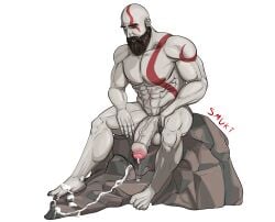 athletic athletic_male bald bara beard completely_naked completely_naked_male completely_nude completely_nude_male cum cum_leaking daddy dilf gay god_of_war kratos male_focus male_only mature_male muscle muscular muscular_male naked naked_male nude nude_male red_markings smukt solo_male white_skin