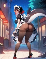 1girls ai_generated annoyed_expression ass bent_over big_ass big_breasts ellen_joe from_behind half-closed_eyes hands_on_hips looking_back maid maid_apron maid_headdress maid_outfit maid_uniform shark_tail stockings upskirt xandr zenless_zone_zero