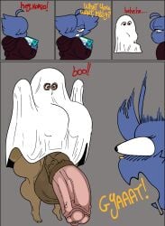 1boy 1futa big_ass big_breasts big_penis dark-skinned_female female furry futanari futanari/male ghost ghost_costume halloween halloween_costume horsecock huge_ass huge_cock megokinho original original_character sheet_ghost sheets video_game