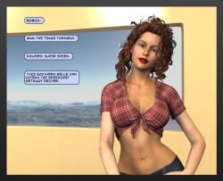 1girls 3d 3d_(artwork) 3d_comic absurd_res absurdres beautiful_woman braless brown_hair brown_hair_female character_introduction character_name character_profile cleavage collarbone denim_shorts expressionless female_focus green_eyes heavenly_body high_resolution huge_breasts jean_shorts leaning_to_the_side long_hair long_hair_female mature_woman navel no_bra oblivious oblivious_sexualization parody posing red_lipstick robin_(ropeman1) ropeman1 solo_female source_request speedster standing super_heroine superhero superheroine victory_celebration wholesome