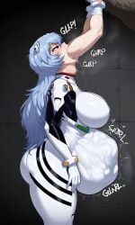 ai_generated curvy huge_belly huge_breasts huge_thighs mini_giantess neon_genesis_evangelion rei_ayanami sleepyshark swallowing swallowing_whole voluptuous vore vore_belly