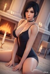 1girls 3d ada_wong ai_generated bare_shoulders black_choker black_hair black_panties blurry blurry_background breasts brown_eyes candle choker cleavage collarbone indoors large_breasts lips looking_at_viewer panties pein resident_evil short_hair sitting solo stable_diffusion underwear wariza