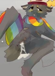 blush blushing_at_viewer clitoris cum cum_dripping_out_of_pussy cum_in_pussy enjoying male phighting rainbeau_(phighting) rainbow_scarf roblox scarf_holding_thigh scars why_did_the_trans_tags_get_removed