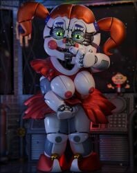 1girls 3d animatronic big_breasts breasts busty circus_baby_(fnaf) female_masturbation fingering fingering_pussy fingering_self five_nights_at_freddy's five_nights_at_freddy's:_sister_location green_eyes masturbation nipples orange_hair robot robot_girl robot_humanoid skirt skirt_up solo solo_female twintails x3milky