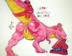 ass dinosaur female feral holidays lokidragon87 pussy raised_tail saliva scalie solo traditional_media_(artwork) valentine's_day