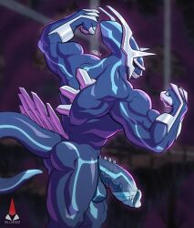 anthro balls bara big_penis boner dialga erection flexing killveous male male_only muscles muscular nintendo nude penis pokemon solo solo_male