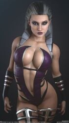 1girls 3d 3d_(artwork) abs black_hair breasts costume female female_focus female_only gray_hair hi_res high_resolution highres large_breasts lipstick looking_at_viewer mortal_kombat nail_polish netherrealm_studios shizzyzzzzzz simple_background sindel solo solo_female solo_focus two_tone_hair