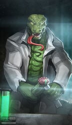 2016 abs alternate_version_available anthro balls big_balls big_penis colored_cum cum curt_connors fangs forked_tongue glowing glowing_cum green-skinned_male green_cum green_scales horny_(disambiguation) huge_cock humanoid_penis hybrid labcoat lizard male male_only mammal marvel marvel_comics masturbation muscular muscular_male open_clothing penile_masturbation penis precum pupilless_eyes reptile reptile_humanoid scalie scientist solo spider-man_(series) test_tube the_lizard_(marvel) todex tongue tongue_out unprofessional_behavior unusual_cum unusual_precum vein veiny_penis vial